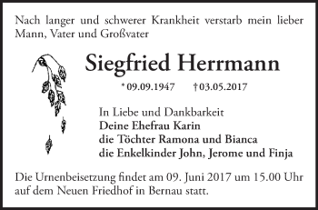 Traueranzeige von Siegfried Herrmann von Märkische Oderzeitung