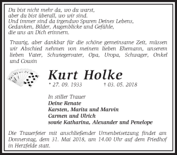 Traueranzeige von Kurt Holke von Märkische Oderzeitung