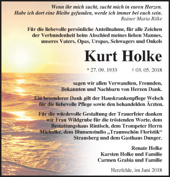 Traueranzeige von Kurt Holke von Märkische Oderzeitung