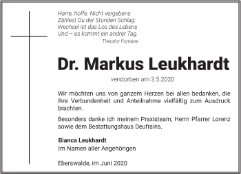 Traueranzeige von Markus Leukhardt von Märkische Oderzeitung