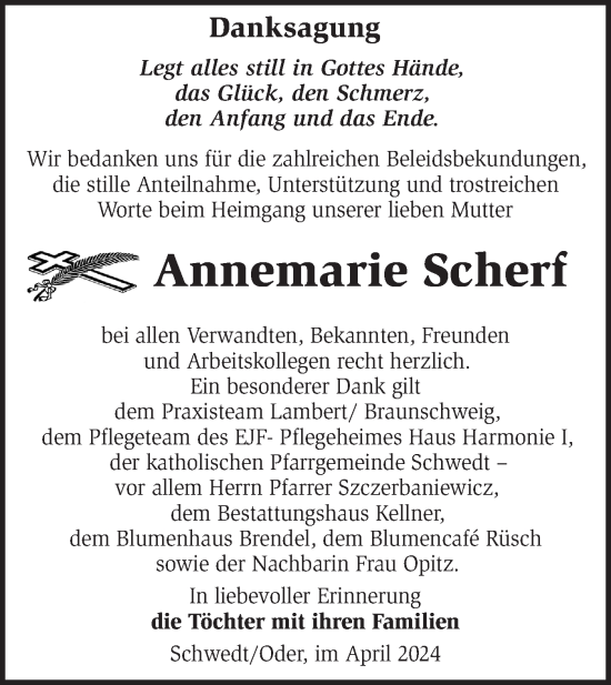 Traueranzeige von Annemarie Scherf von Märkische Oderzeitung