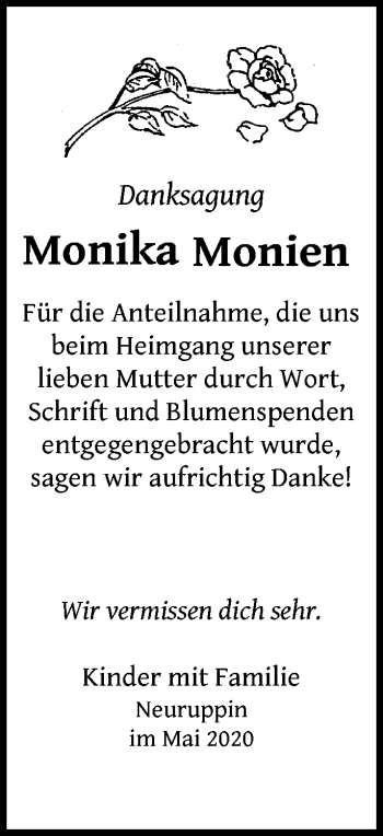Traueranzeige von Monika Monien von Märkische Oderzeitung